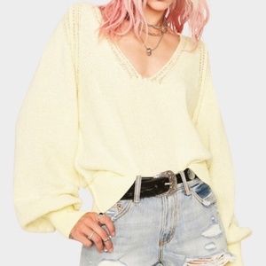 Free People Riptide V Neck Sweater Light Yellow